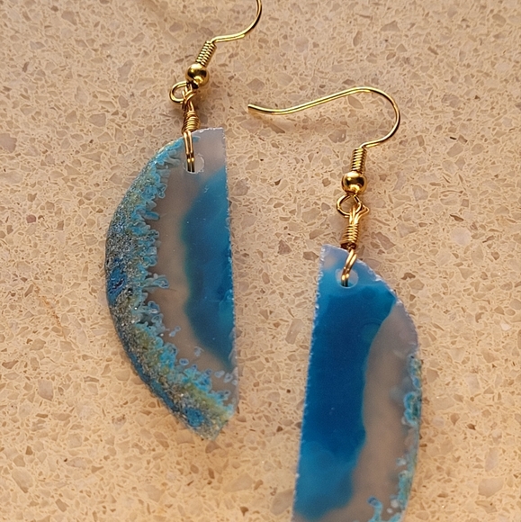 🖤3/$50 🎉HP🎉 Genuine Agate Slice Stone Earring Set - Picture 4 of 5